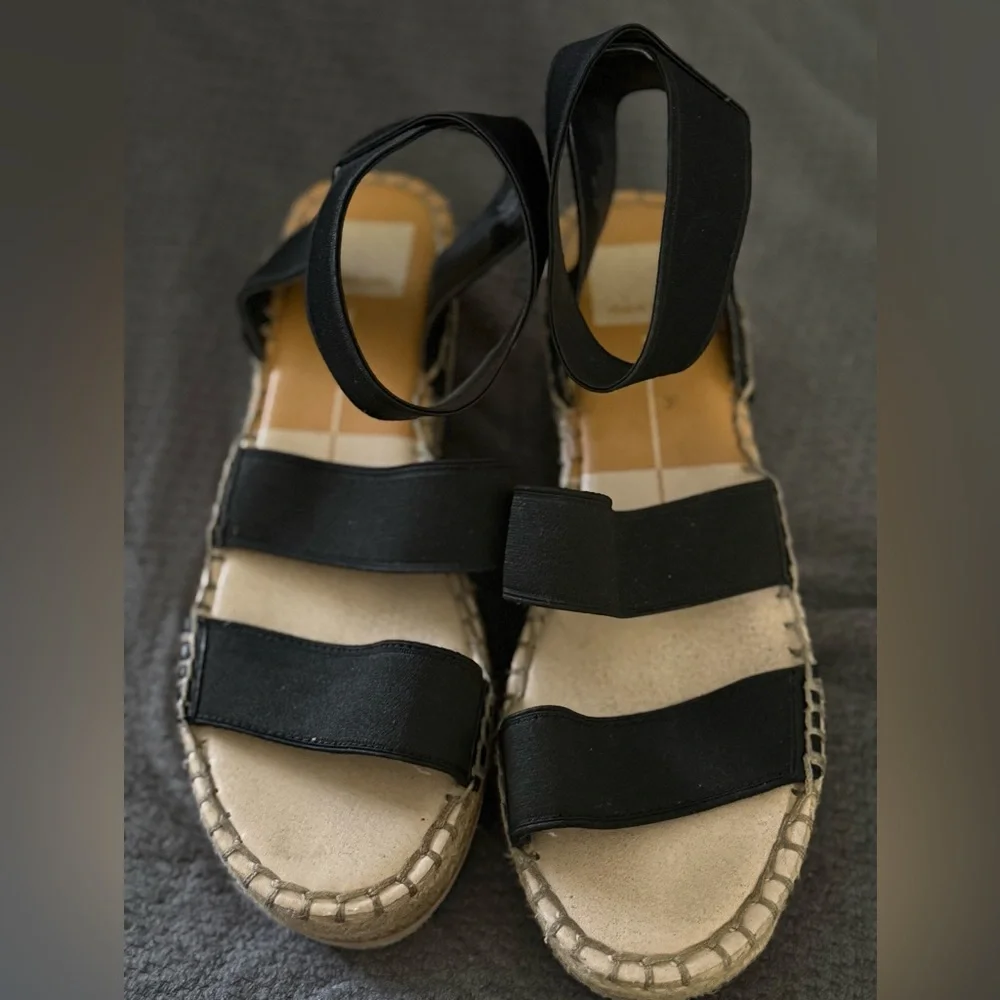 Dolce‎ Vita Lury Platform Espadrille Black Wedge Sandals, Sz 8M